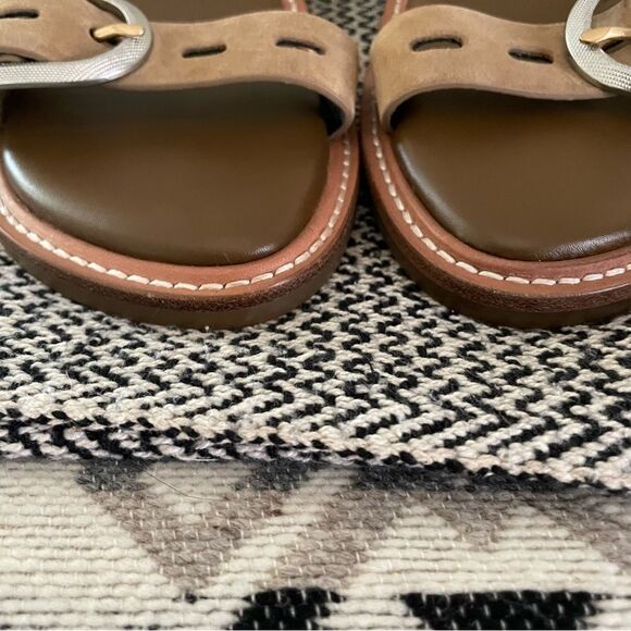 RAG & BONE ANSLEY DOUBLE SUEDE STRAP LEATHER SLIDE TAN SILVER
BUCKLES Sz-39/9 - Picture 7 of 9